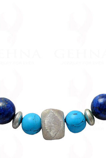 Lapis Lazuli, Turquoise & Onyx Round Bead Necklace With Silver Elements NS-1072