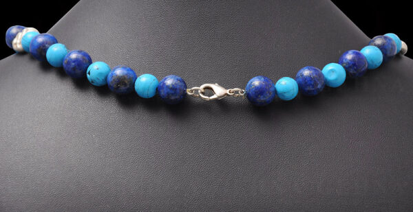 Lapis Lazuli, Turquoise & Onyx Round Bead Necklace With Silver Elements NS-1072