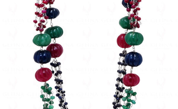 34" Inches Ruby, Emerald & Sapphire Gemstone Bead Knotted Chain CP-1072