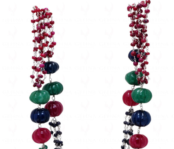 34" Inches Ruby, Emerald & Sapphire Gemstone Bead Knotted Chain CP-1072