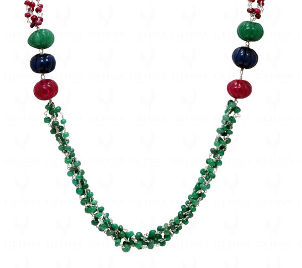 34" Inches Ruby, Emerald & Sapphire Gemstone Bead Knotted Chain CP-1072