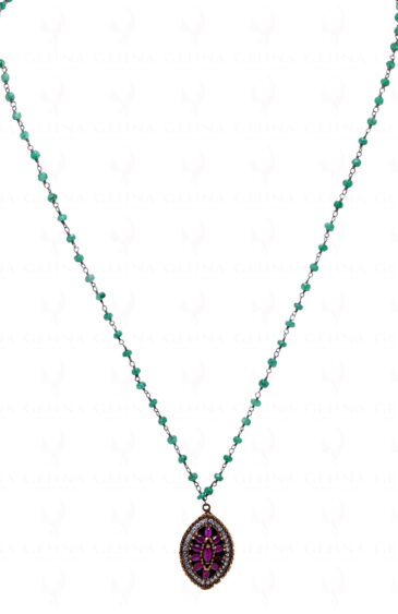 Ruby & Emerald Gemstone Faceted Bead Knotted Chain In Silver CP-1073