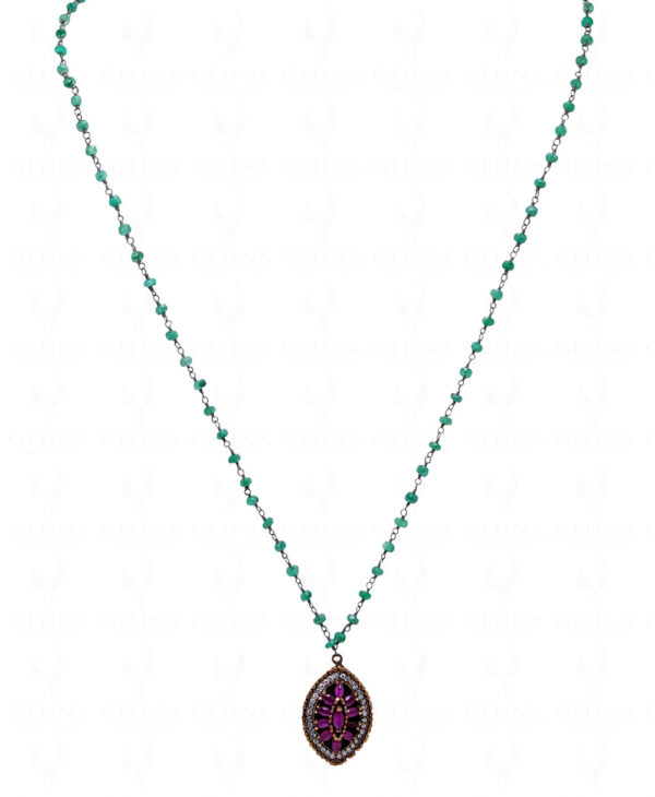 Ruby & Emerald Gemstone Faceted Bead Knotted Chain In Silver CP-1073