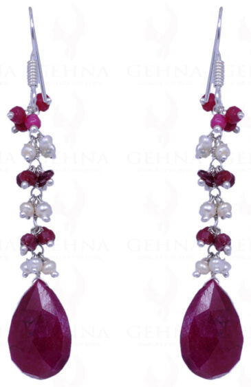 Pearl & Ruby Gemstone Earrings Made In .925 Sterling Silver ES-1073