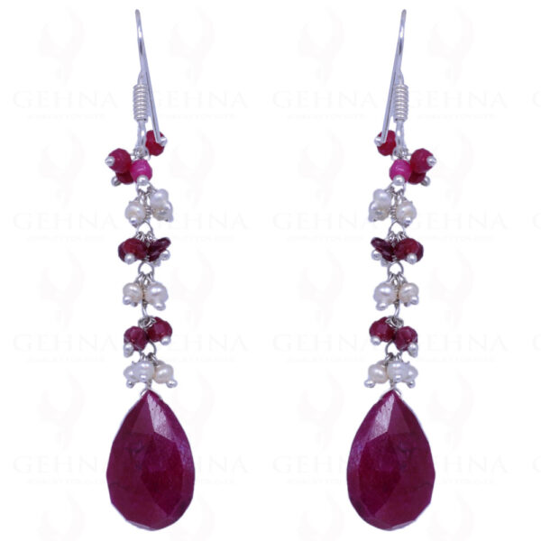 Pearl & Ruby Gemstone Earrings Made In .925 Sterling Silver ES-1073