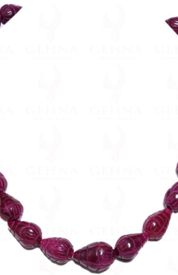 Hand Carved Ruby Gemstone Drop Shaped Bead Necklace NP-1073