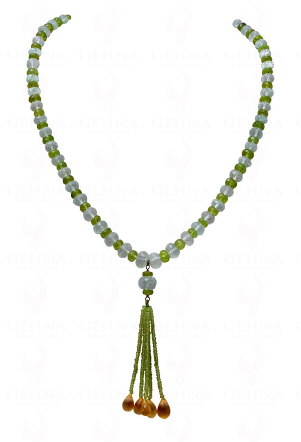 Citrine, Peridot & Aquamarine Gemstone Faceted Bead Necklace NS-1073