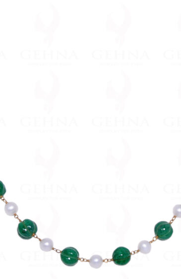 Pearl & Emerald Melon Bead Chain In .925 Sterling Silver Cm1073