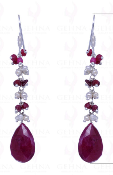 Pearl & Ruby Gemstone Earrings Made In .925 Sterling Silver ES-1073