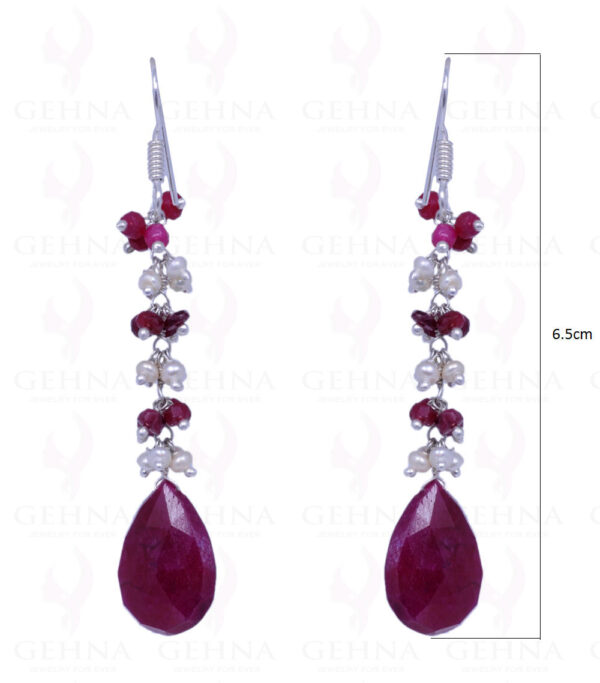 Pearl & Ruby Gemstone Earrings Made In .925 Sterling Silver ES-1073