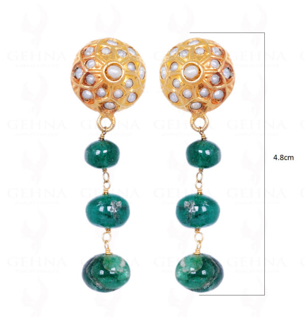 Emerald Gemstone Bead Earrings With Pearl Jadau Ball LE01-1073