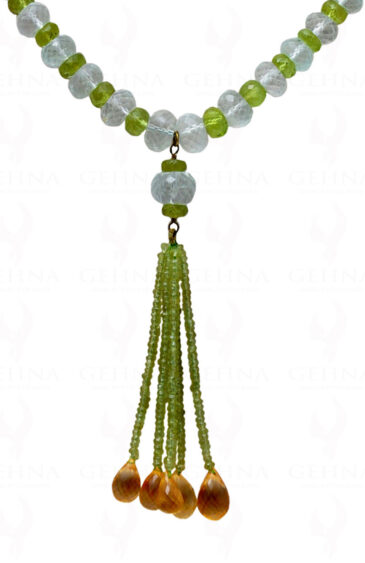 Citrine, Peridot & Aquamarine Gemstone Faceted Bead Necklace NS-1073