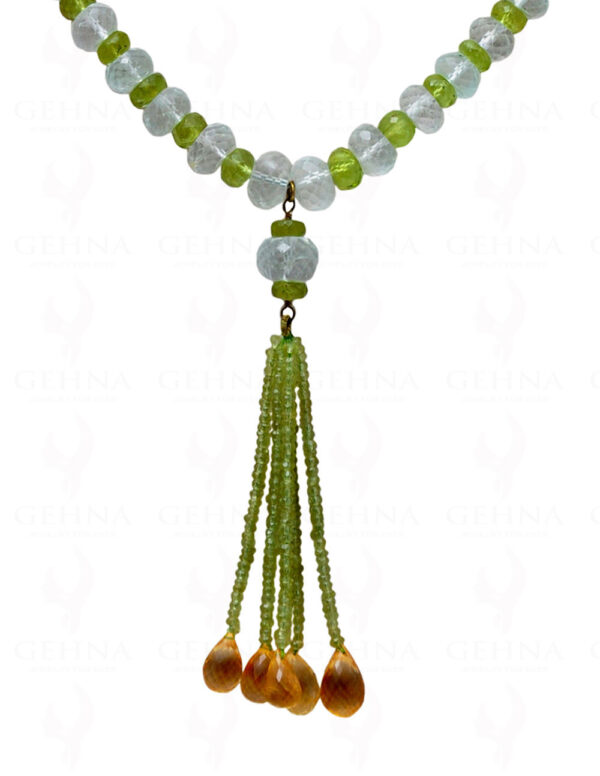 Citrine, Peridot & Aquamarine Gemstone Faceted Bead Necklace NS-1073