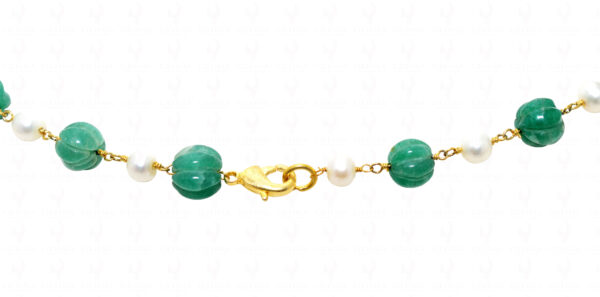 Pearl & Emerald Melon Bead Chain In .925 Sterling Silver Cm1073