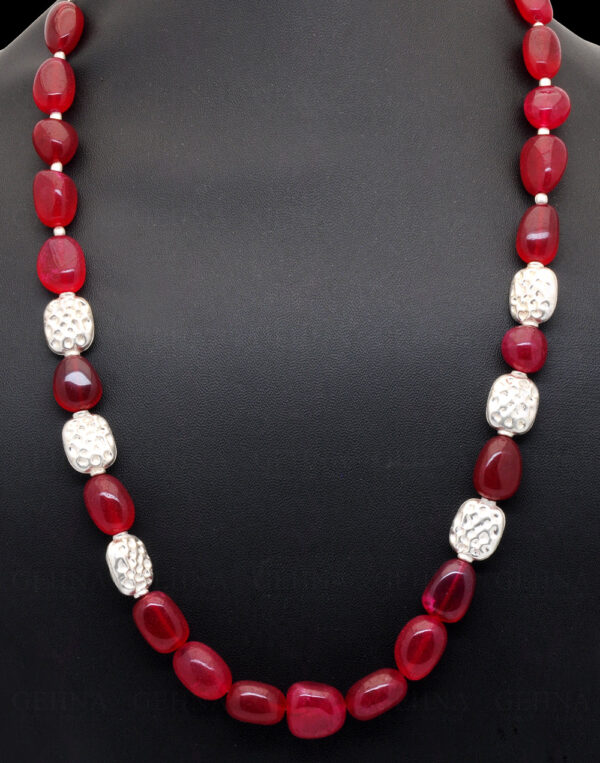 Chalcedony Tumble With Silver Plated Spacer Beads Necklace Set FN-1073