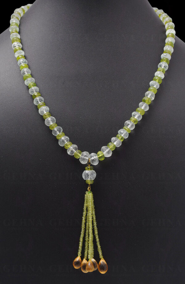 Citrine, Peridot & Aquamarine Gemstone Faceted Bead Necklace NS-1073