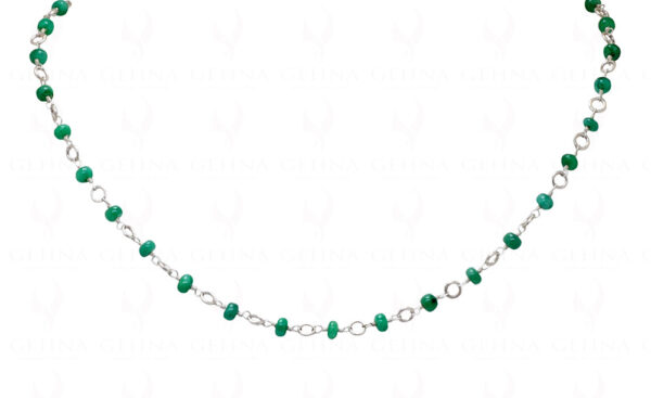 Emerald Gemstone Knotted Bead Chain In .925 Sterling Silver CP-1074