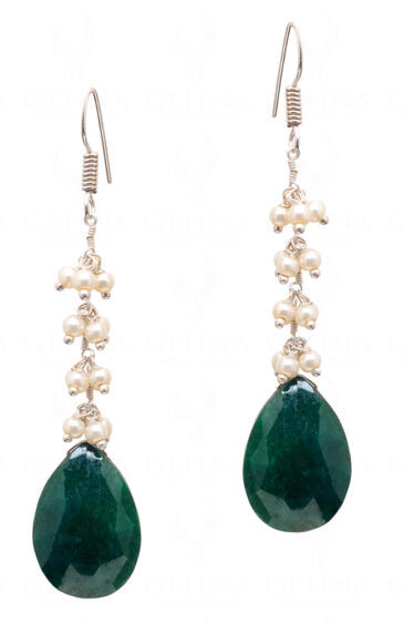 Pearl & Emerald Drop Earrings Made In .925 Sterling Silver ES-1074