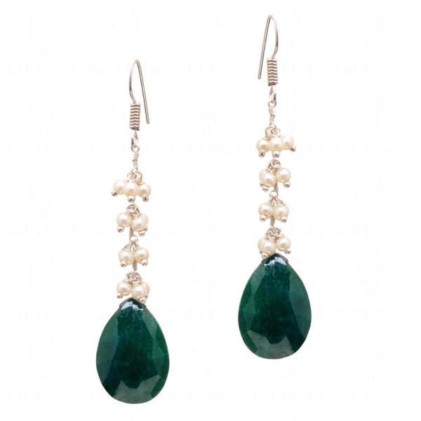 Pearl & Emerald Drop Earrings Made In .925 Sterling Silver ES-1074