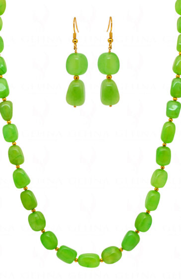 Peridot Green Tumble Necklace & Earrings With Gold Plated Spacer Beads FN-1074