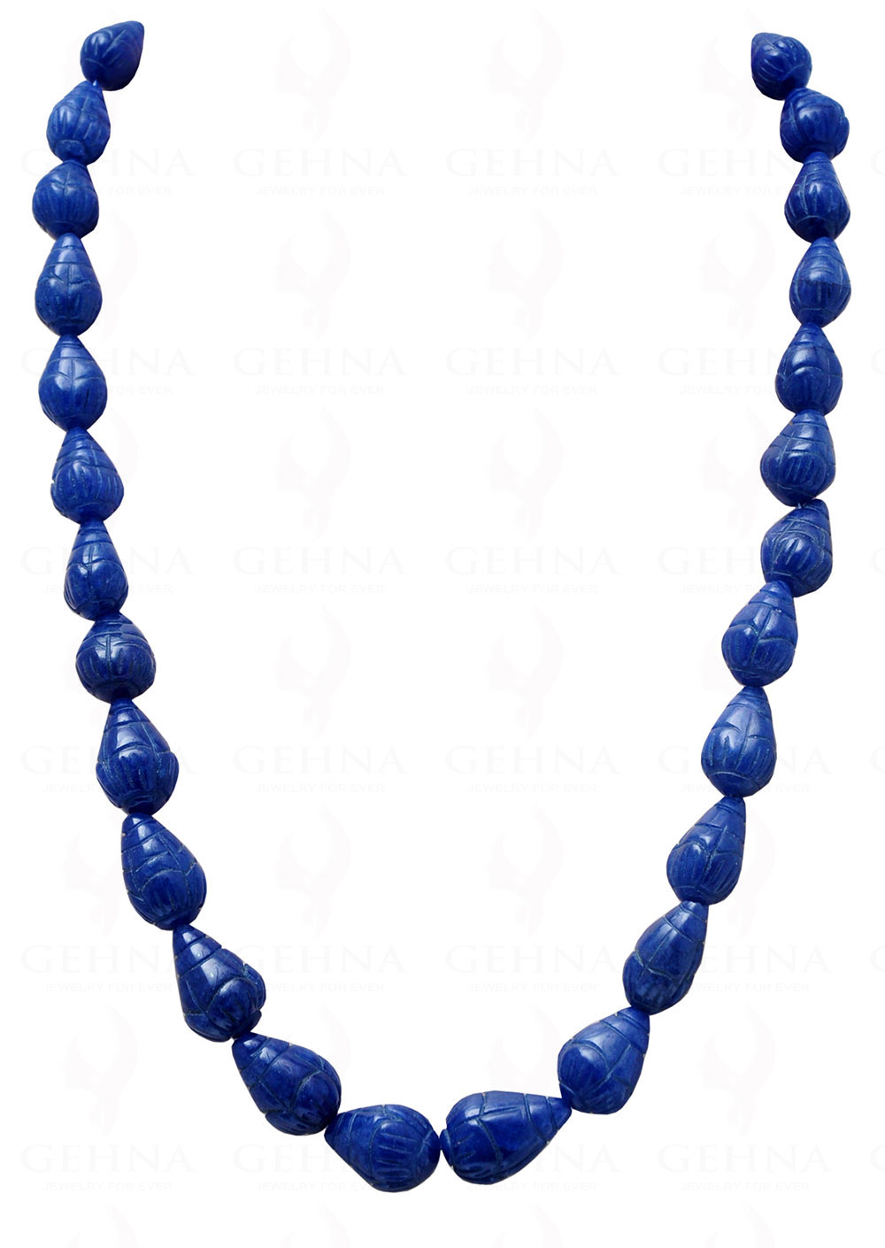 Hand Carved Blue Sapphire Gemstone Drop Shaped Bead Necklace NP-1074