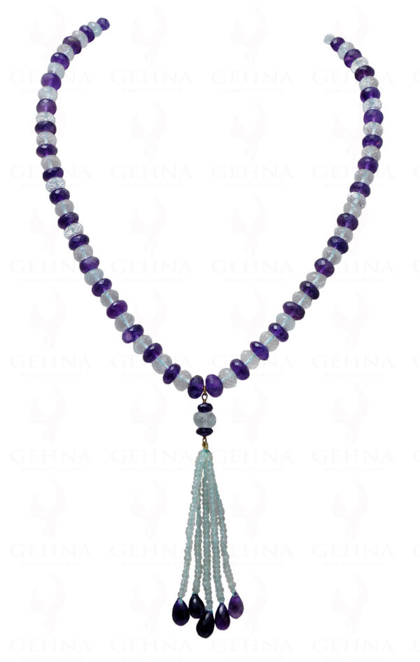 Amethyst & Aquamarine Gemstone Faceted Bead Necklace NS-1074