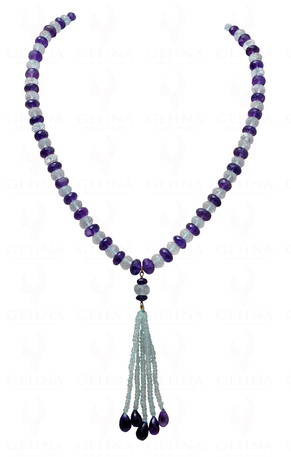 Amethyst & Aquamarine Gemstone Faceted Bead Necklace NS-1074