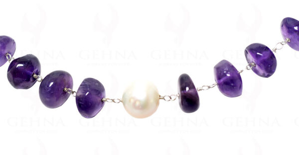 Pearl & Amethyst Gemstone Bead Chain In .925 Sterling Silver Cm1074