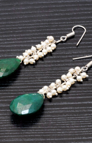 Pearl & Emerald Drop Earrings Made In .925 Sterling Silver ES-1074