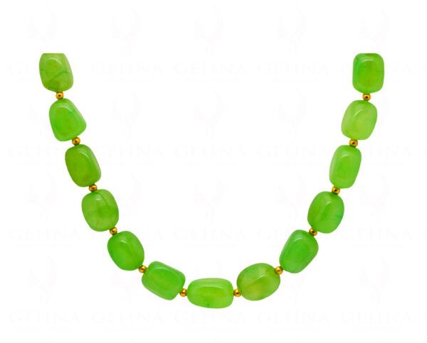 Peridot Green Tumble Necklace & Earrings With Gold Plated Spacer Beads FN-1074