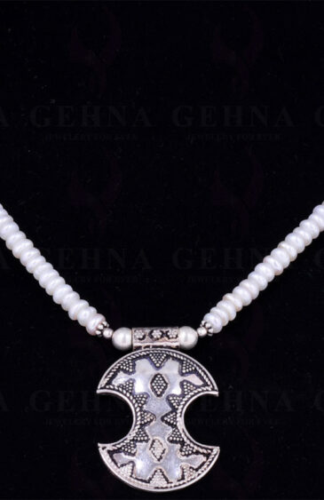 Pearl Cabochon Bead Necklace With .925 Solid Silver Pendant NM-1074