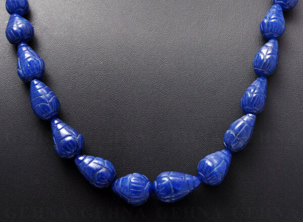 Hand Carved Blue Sapphire Gemstone Drop Shaped Bead Necklace NP-1074