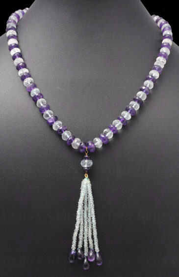 Amethyst & Aquamarine Gemstone Faceted Bead Necklace NS-1074