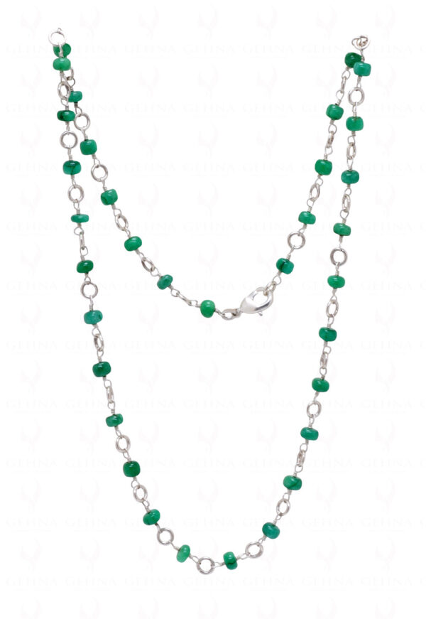 Emerald Gemstone Knotted Bead Chain In .925 Sterling Silver CP-1074