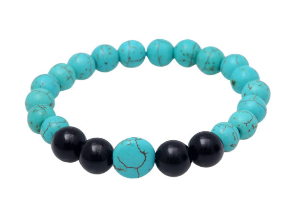 Turquoise & Black Onyx Gemstone Beaded Flexible Bracelet BS-1075