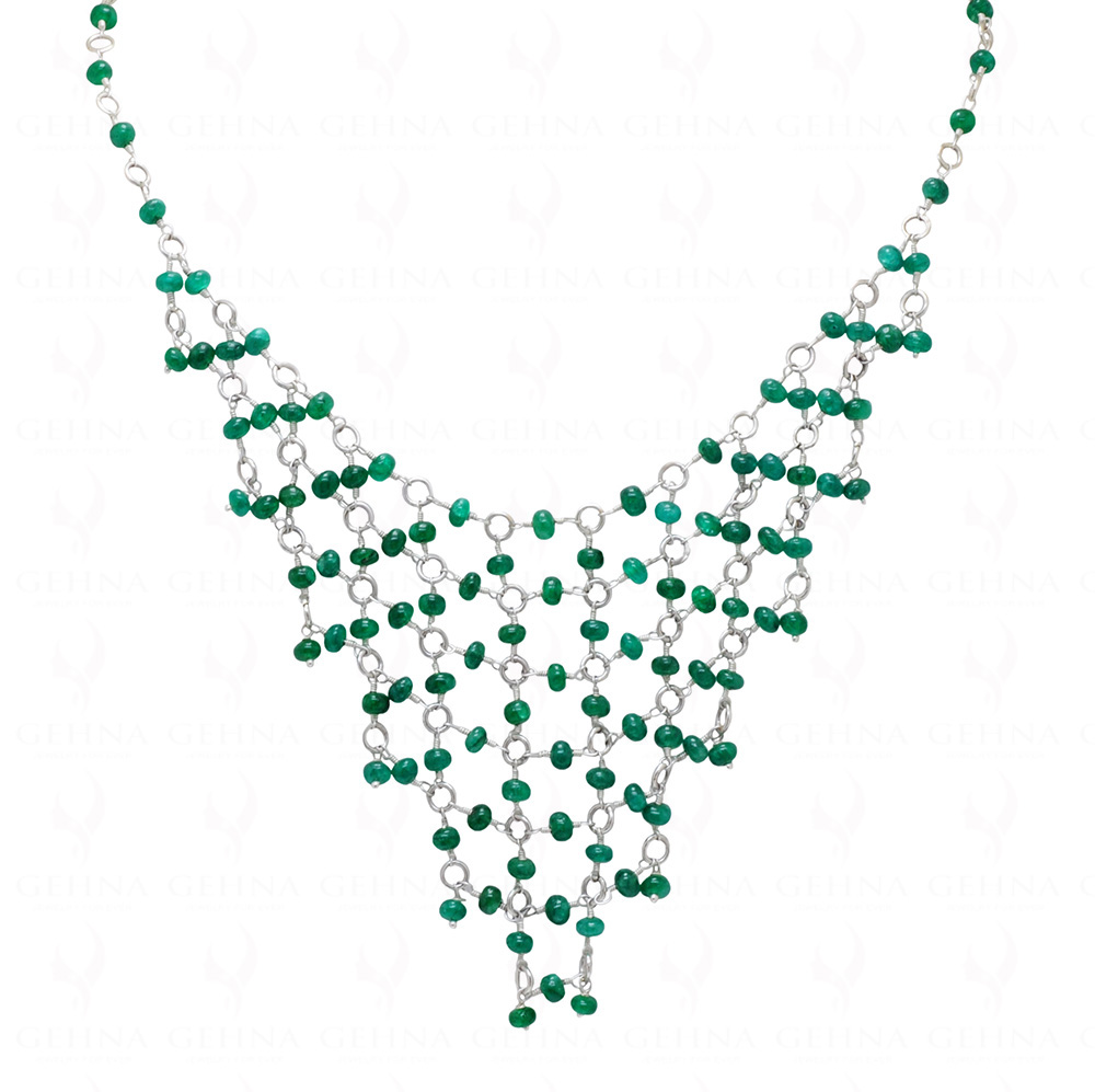 Emerald Gemstone Knotted Bead Necklace In .925 Sterling Silver CP-1075
