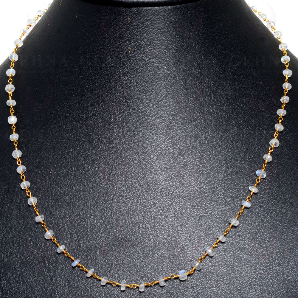 White Moonstone Faceted Bead Chain In .925 Sterling Silver CS-1075