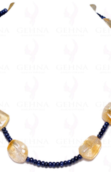 Blue Sapphire & Citrine Gemstone Round Bead & Tumble Necklace NS-1075