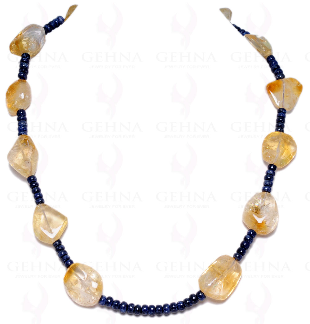 Blue Sapphire & Citrine Gemstone Round Bead & Tumble Necklace NS-1075