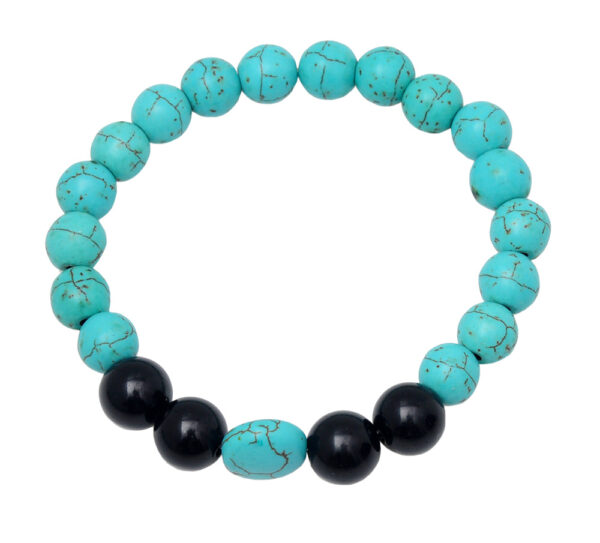 Turquoise & Black Onyx Gemstone Beaded Flexible Bracelet BS-1075