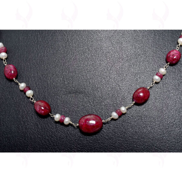 Sea Water Pearl & African Ruby Bead Chain In .925 Sterling Silver Cm1075