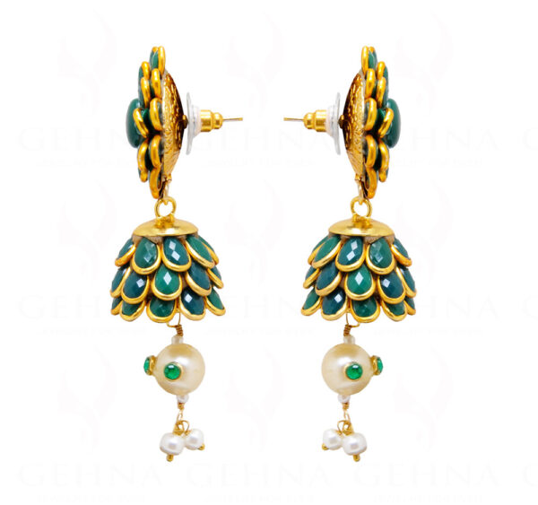 Emerald, White Sapphire & Pearl Studded Pachi Earrings FE-1075