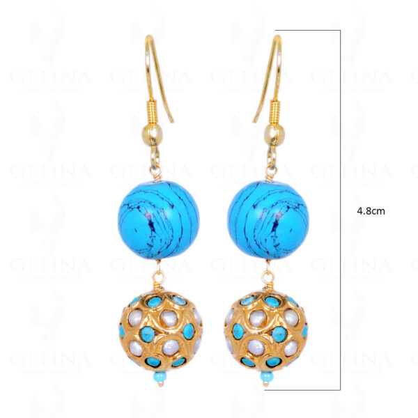 Turquoise Bead With Pearl & Turquoise Studded Jadau Ball Earrings LE01-1075