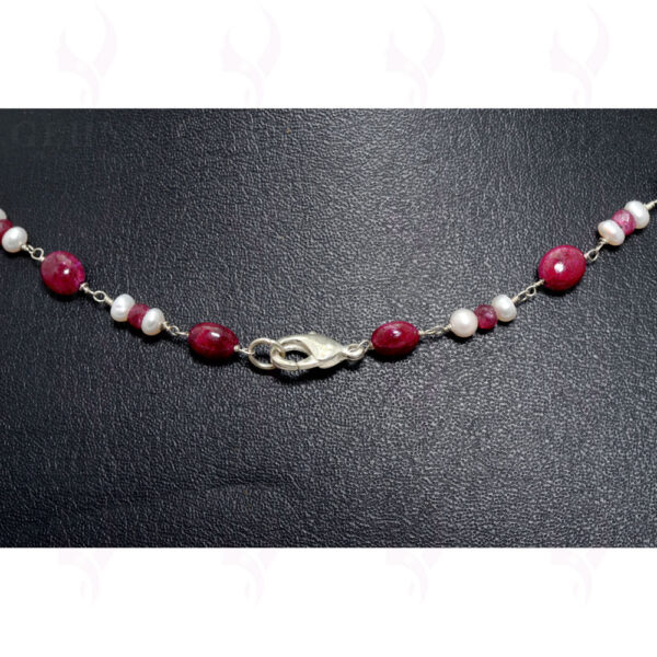 Sea Water Pearl & African Ruby Bead Chain In .925 Sterling Silver Cm1075