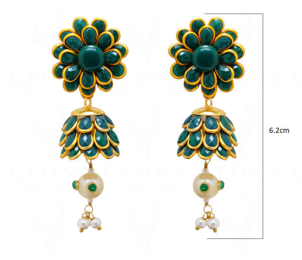 Emerald, White Sapphire & Pearl Studded Pachi Earrings FE-1075