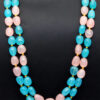 2 Rows Necklace Of Rose Quartz & Chalcedony Tumbles With Gold Spacer Bead FN-1075