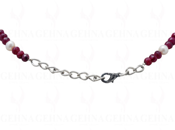 Pearl & Ruby Gemstone Bead Necklace With Ruby Studded Silver Pendant NM-1075