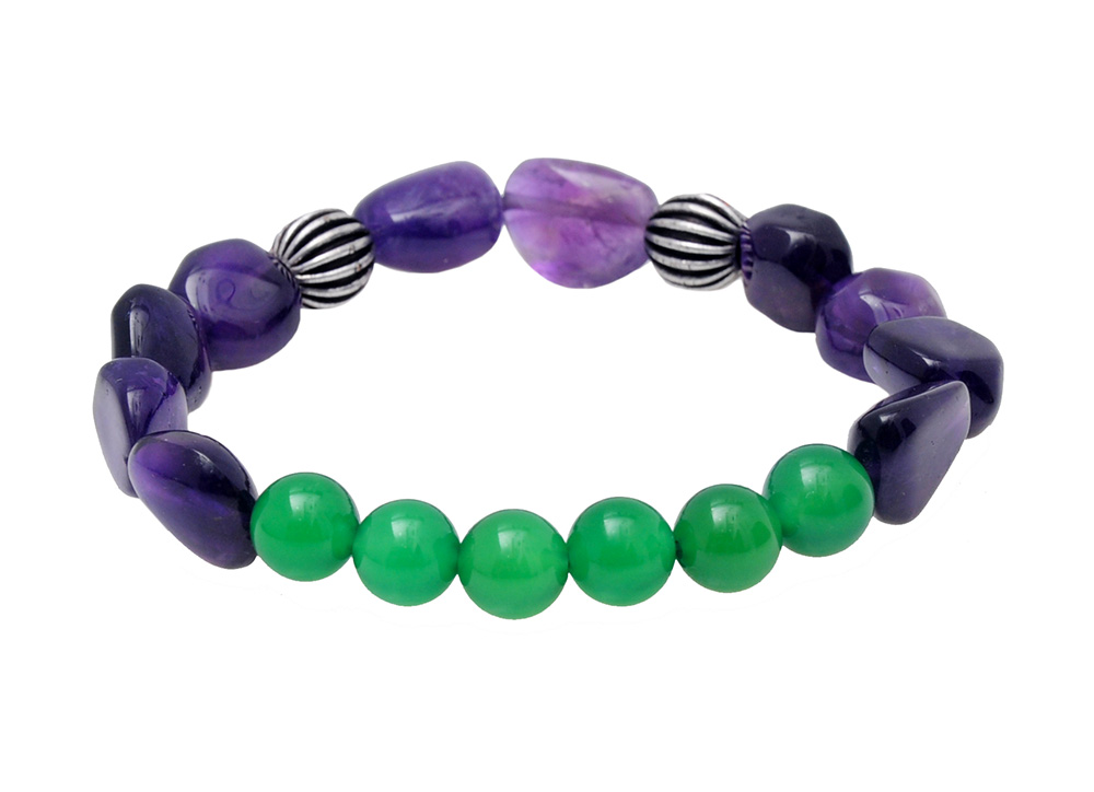 Amethyst & Green Onyx Gemstone Beaded Flexible Bracelet BS-1076