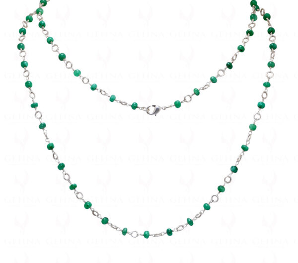 Emerald Gemstone Knotted Bead Chain In .925 Sterling Silver CP-1076