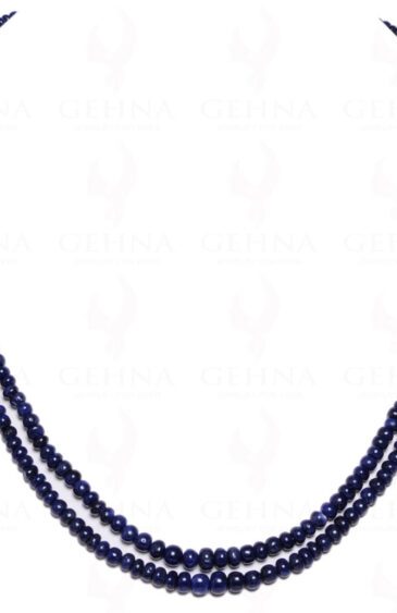 2 Rows Of African Blue Sapphire Gemstone Cabochon Bead Necklace NP-1076